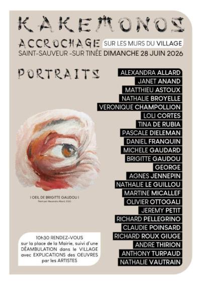 Des artistes de START accrochent leurs KAKEMONOS St Sauveur de Tinee le 28 juin 2026