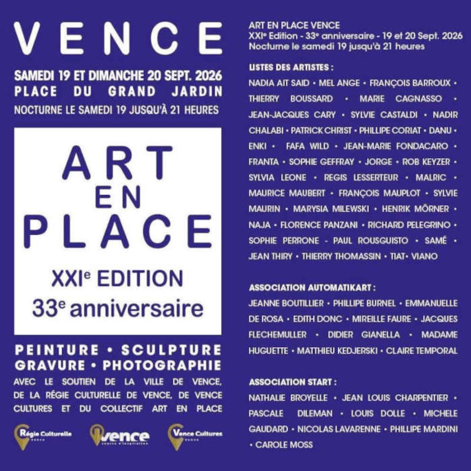 8 Artistes de START exposent a ART EN PLACE a VENCE 19 et 20 sept 2026